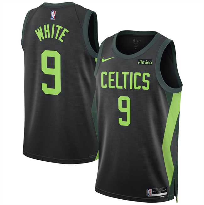Men%27s Boston Celtics #9 Derrick White Black 2024-25 City Edition Stitched Jersey Dzhi->charlotte hornets->NBA Jersey